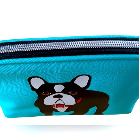 Marc Tetro NWT Aqua Teal Green French Bulldog Cosmetic Zippered Bag (P029) - Picture 2 of 7
